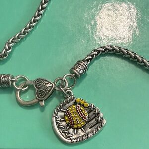 Silver softball Charm necklace with Yellow Accents